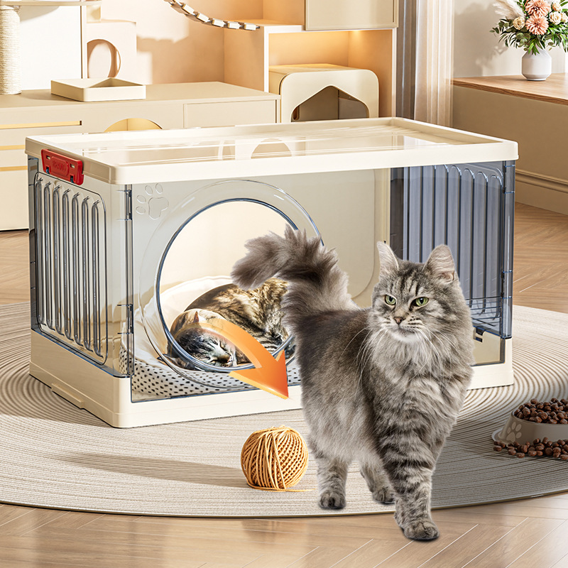 ペットケージ 透明窓付き多機能猫ケージ収納棚一体型