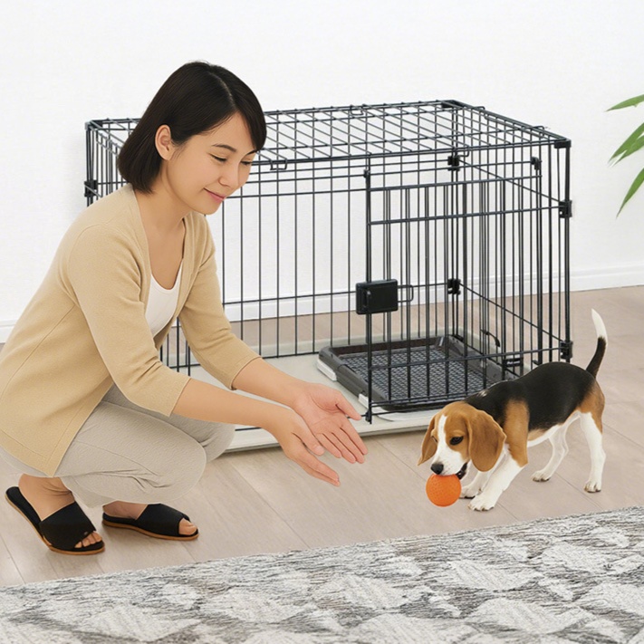 ペットケージ 静音スライド扉付き大型犬用ケージ
