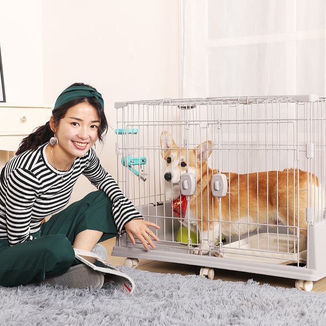 ペットケージ 底面両開き扉付き移動式犬ケージ