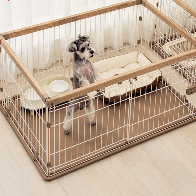 ペットケージ 木目調フレーム二段式犬ケージ