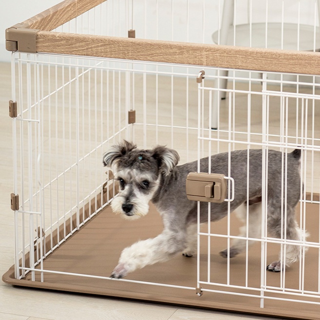 ペットケージ 木目調フレーム二段式犬ケージ