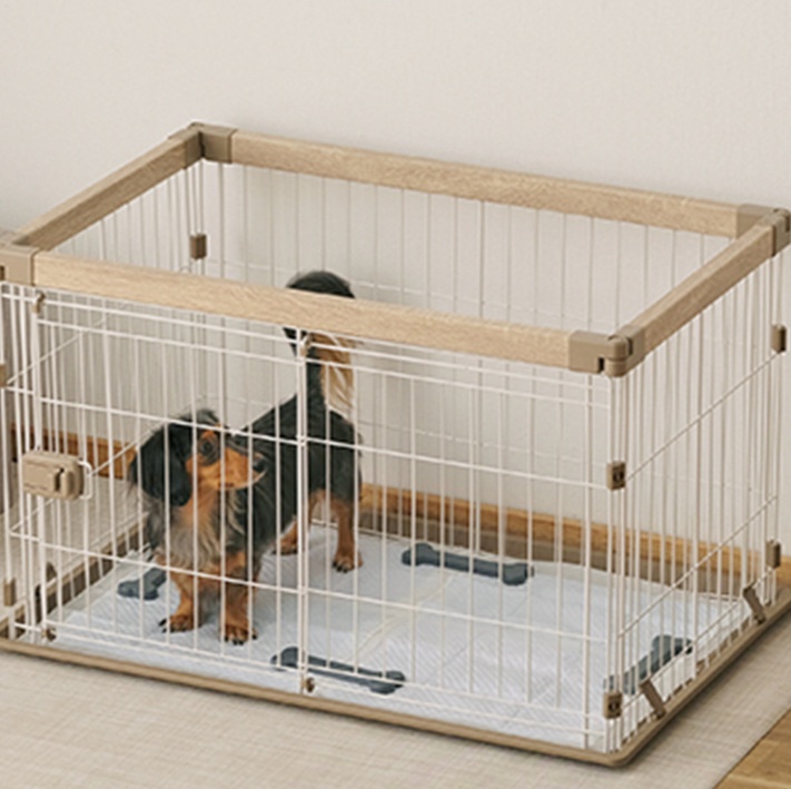 ペットケージ 木目調フレーム二段式犬ケージ