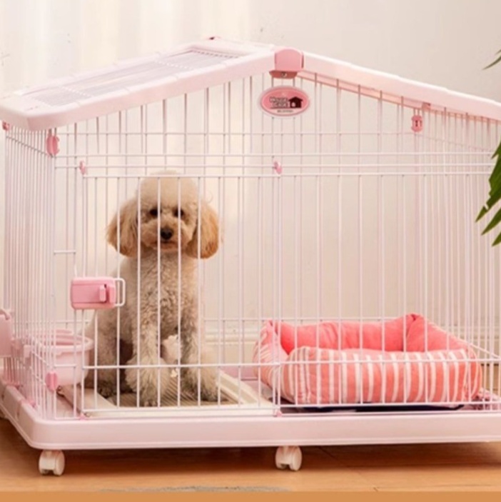 ペットケージ 小型犬用屋根付き移動式犬ケージ