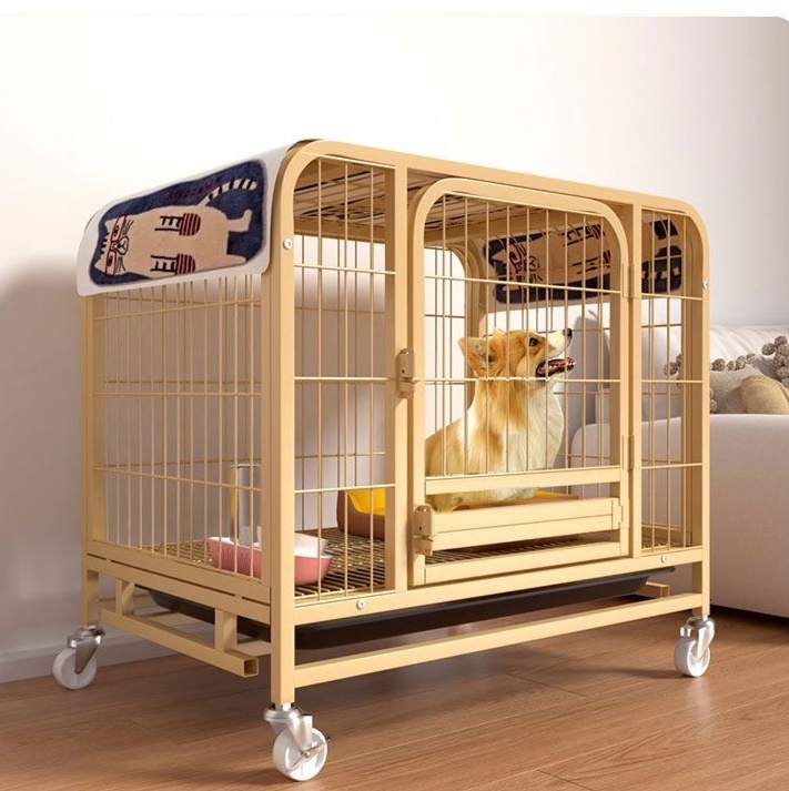 ペットケージ 木製移動式犬用ケージ 耐久性強化底部設計