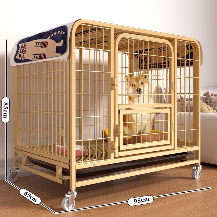 ペットケージ 木製移動式犬用ケージ 耐久性強化底部設計