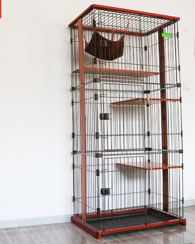 ペットケージ 木製移動式三段猫ケージ