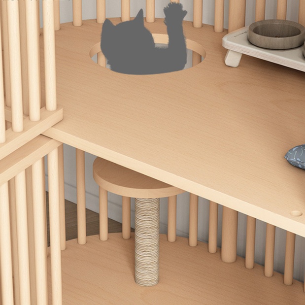 ペットケージ 二階建て木製猫ケージ 移動式大型ペットハウス