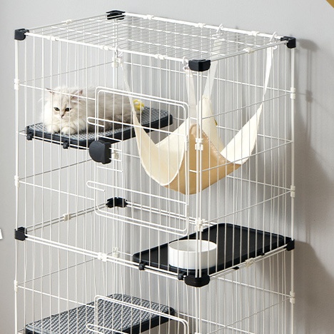 ペットケージ 多層式大型猫ケージ 縦型組立式ハンモック付き 高さ120センチ