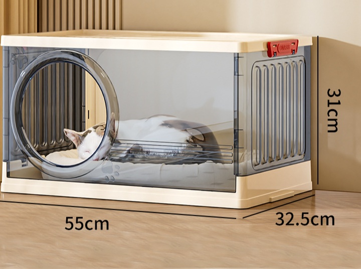 ペットケージ 透明窓付き多機能猫ケージ収納棚一体型