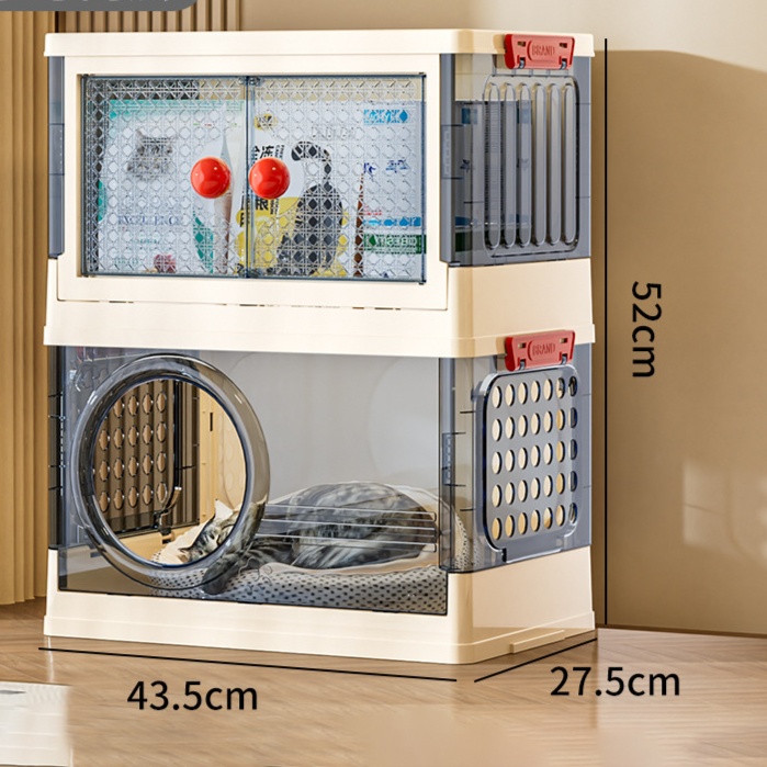 ペットケージ 透明窓付き多機能猫ケージ収納棚一体型