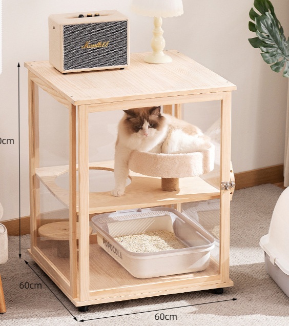 ペットケージ 木製透明アクリル扉付き多機能猫ケージ