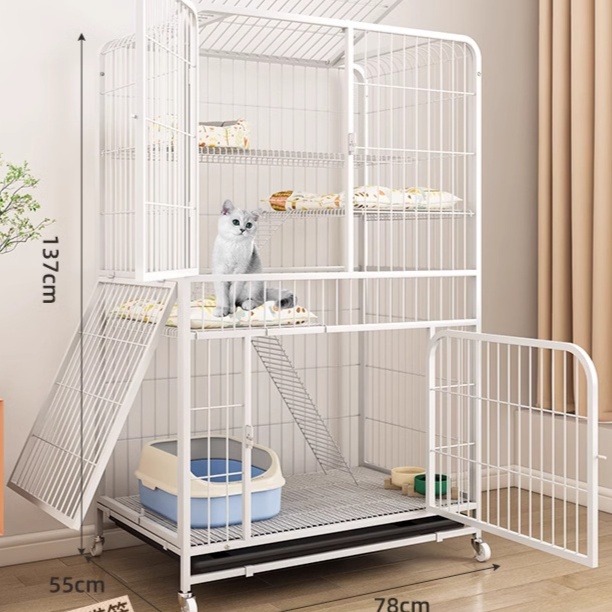 ペットケージ 大型猫砂箱収納可能二段式猫ケージ