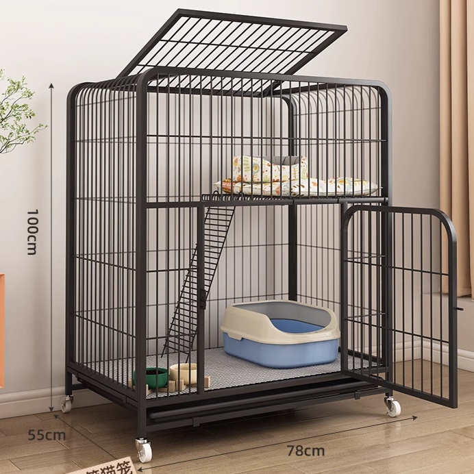 ペットケージ 大型猫砂箱収納可能二段式猫ケージ