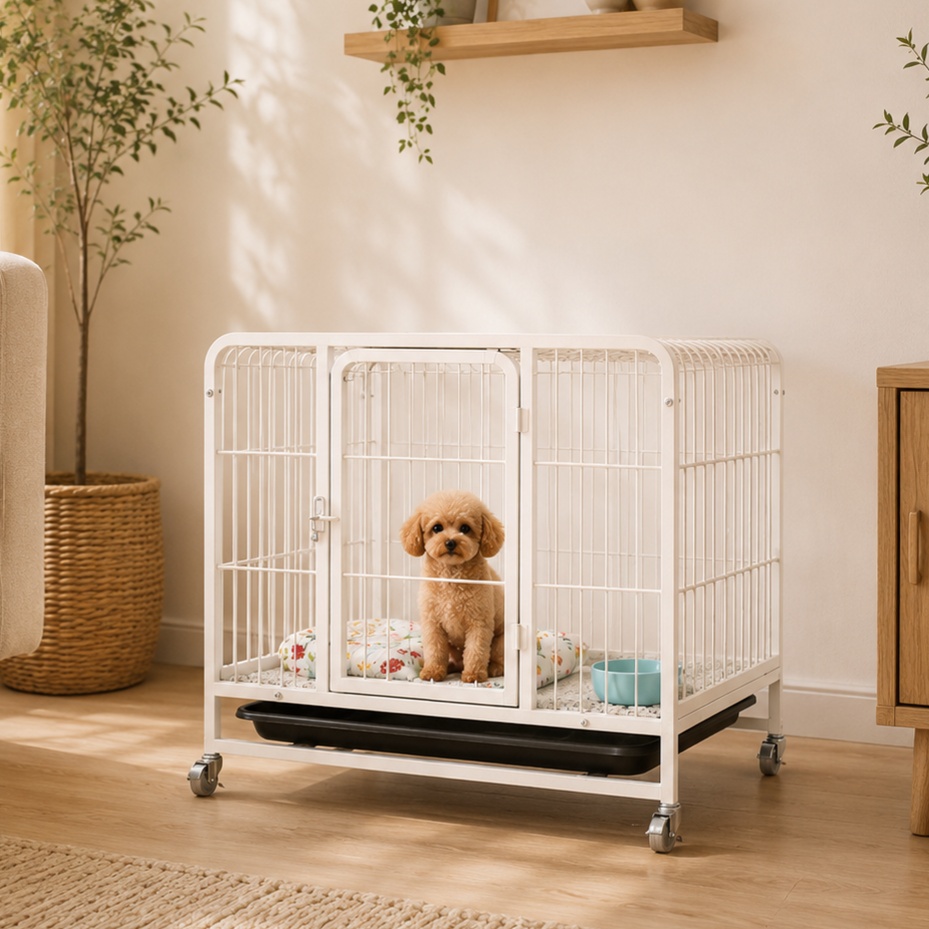 メイン画像:2枚目:犬用ケージ 中型犬～大型犬 頑丈設計 格子タイプ フィーディングドア トレー キャスター移動