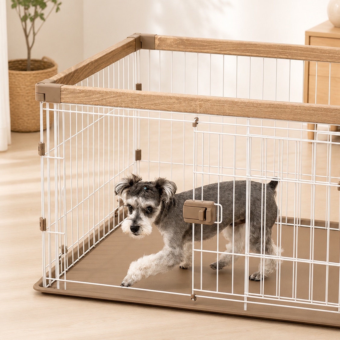犬用サークル 小型犬 木目調フレーム 広々空間 インテリア シンプル
