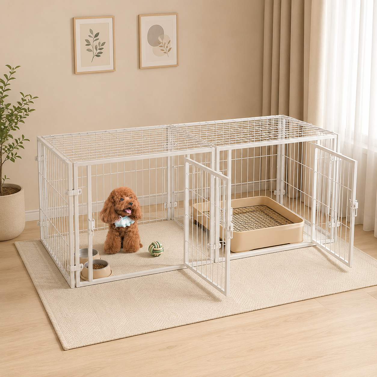 メイン画像:1枚目:犬用ケージ 小型犬~中型犬 広々空間 カスタマイズ可能 両開き扉 通気性◎