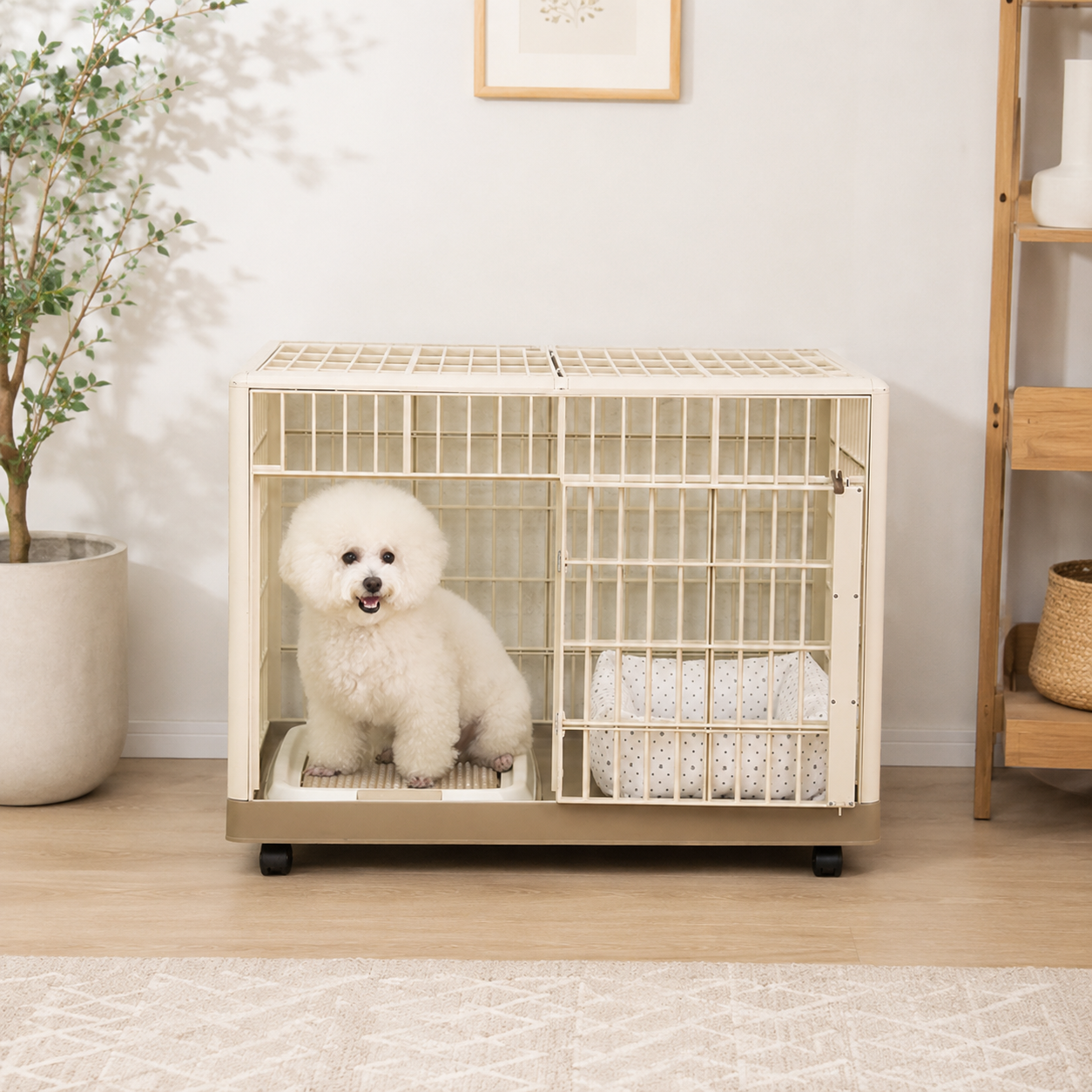 メイン画像:2枚目:犬用ケージ 小型犬~中型犬 シンプル設計 キャスター付き 通気性◎