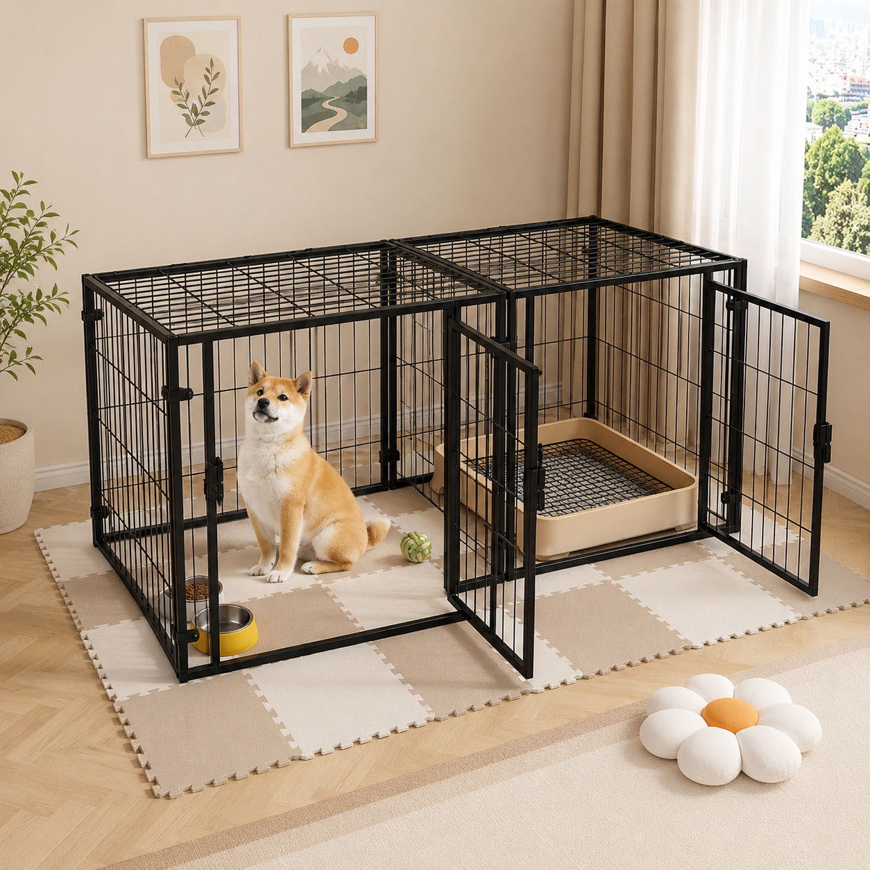 メイン画像:2枚目:犬用ケージ 小型犬~中型犬 広々空間 カスタマイズ可能 両開き扉 通気性◎