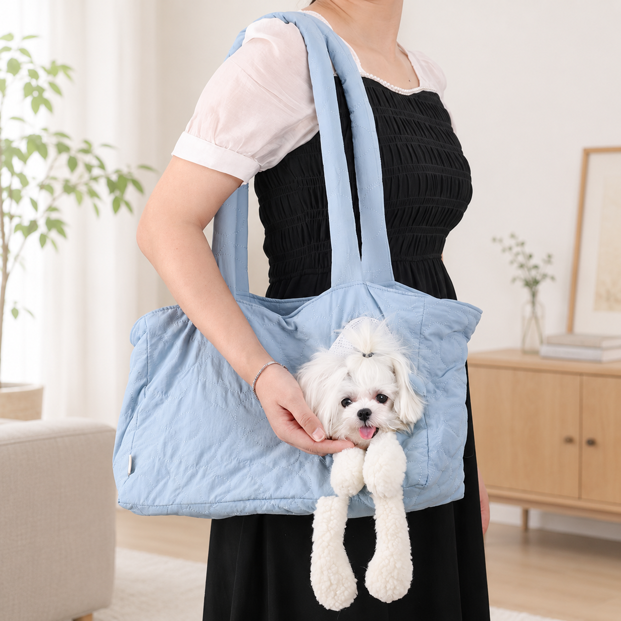 メイン画像:1枚目:犬用キャリーバッグ キルティングペットキャリーバッグ ベルト付き