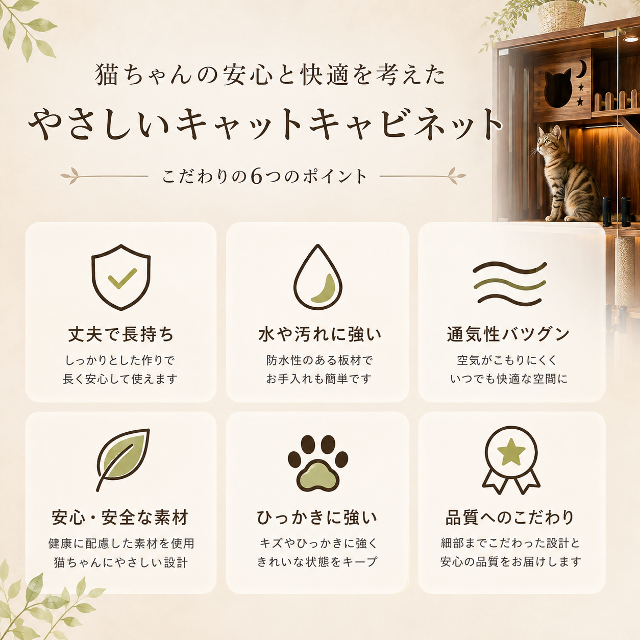 メイン画像:4枚目:猫用ケージ 多頭飼いOK 天然木 ハンモック付き 透明扉 引き出し収納付き