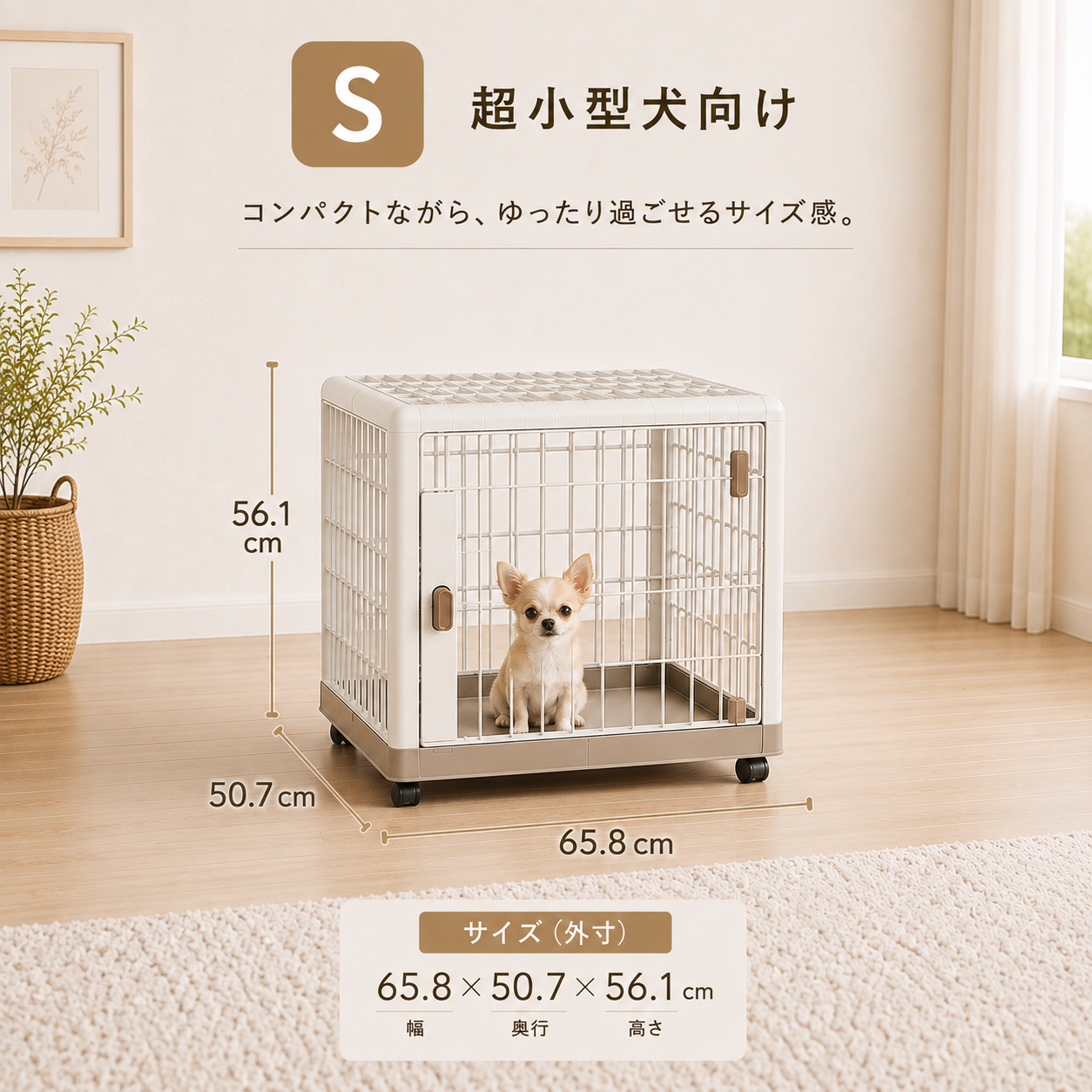 メイン画像:3枚目:犬用ケージ 超小型犬～中型犬 屋根開閉式 キャスター付き 安全ロック付き