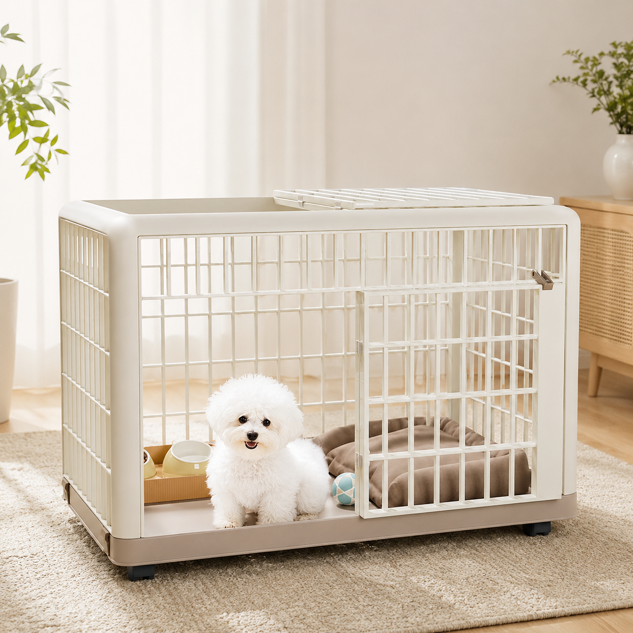 メイン画像:1枚目:犬用ケージ 超小型犬～中型犬 屋根開閉式 キャスター付き 安全ロック付き