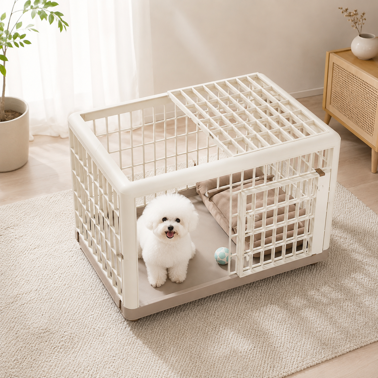 メイン画像:2枚目:犬用ケージ 超小型犬～中型犬 屋根開閉式 キャスター付き 安全ロック付き