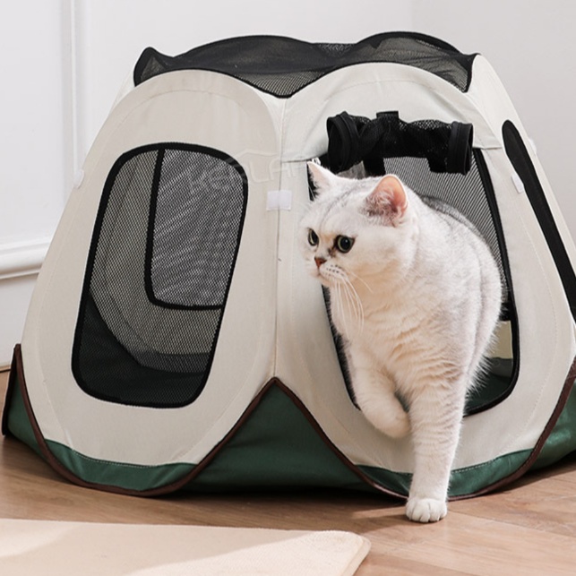 メイン画像:0枚目:ペットケージ 出産見守り機能付き猫用パノラマ型ケージ