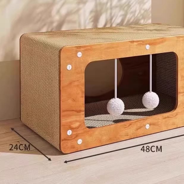 メイン画像:2枚目:ペットケージ 猫用段ボール爪とぎ一体型多機能遊び場