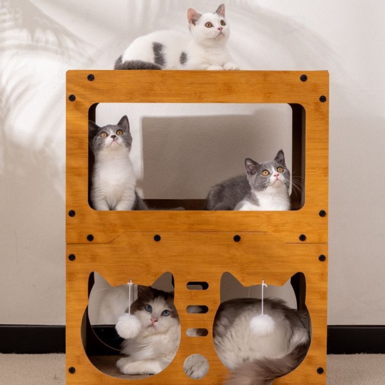 メイン画像:0枚目:ペットケージ 猫用段ボール爪とぎ一体型多機能遊び場