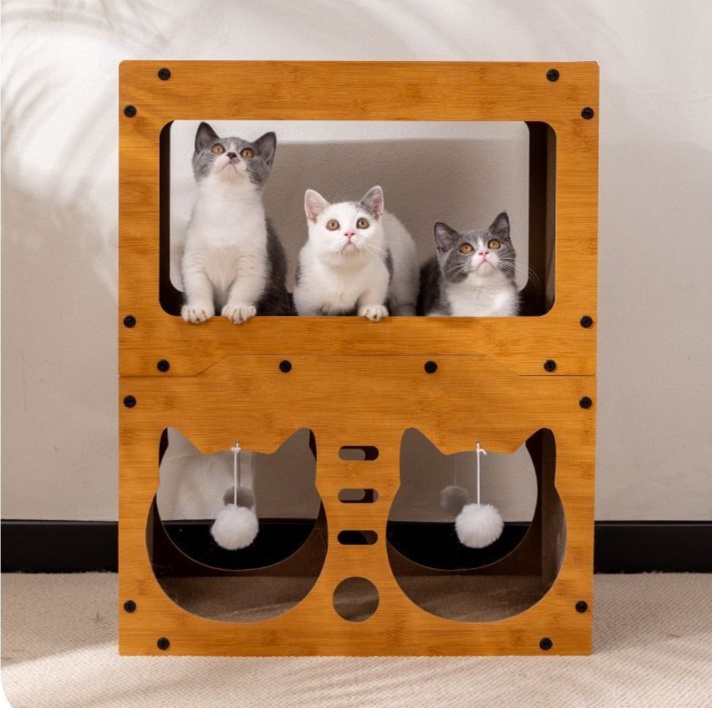 メイン画像:3枚目:ペットケージ 猫用段ボール爪とぎ一体型多機能遊び場