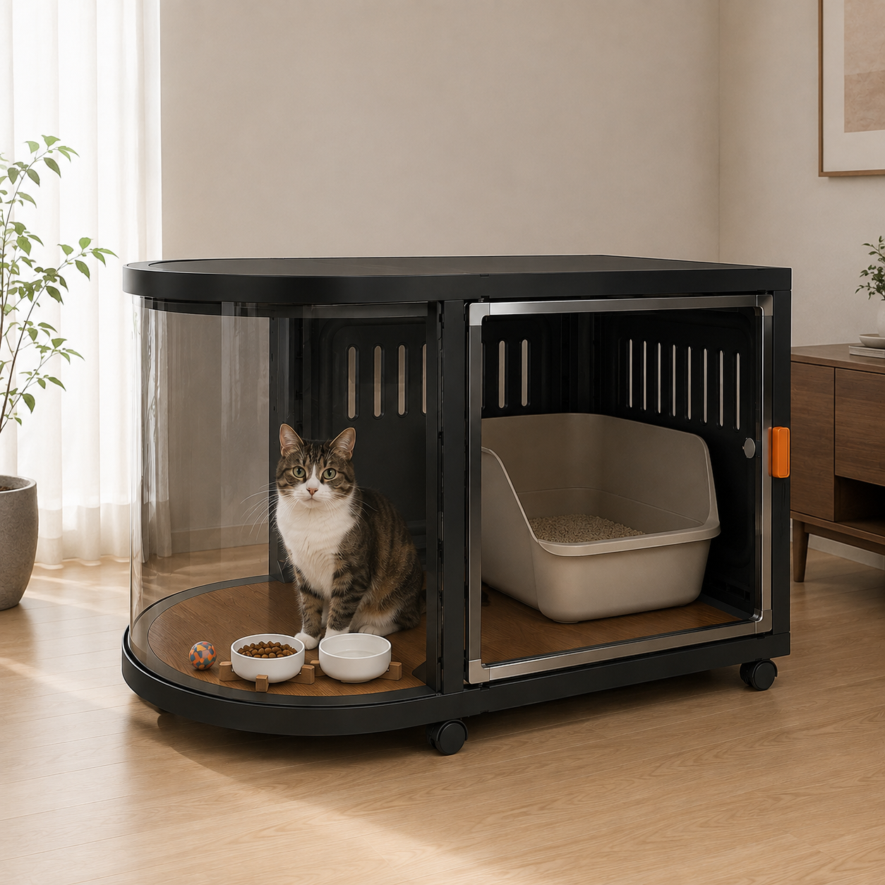 メイン画像:4枚目:猫用ケージ 3段 透明扉 広々空間 多頭飼いOK キャスター付き