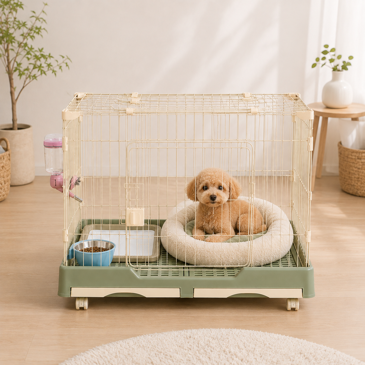 メイン画像:2枚目:犬用ケージ 小型犬 キャスター付き 分割トレー 通気性良好 シンプル設計