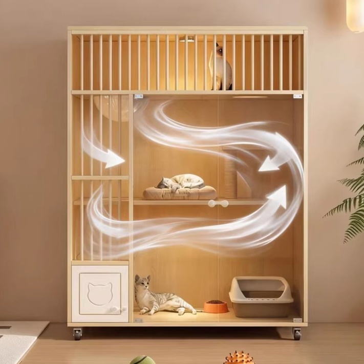 メイン画像:1枚目:ペットケージ 木製二階建て猫ケージ通気性抜群移動式大型ハウス