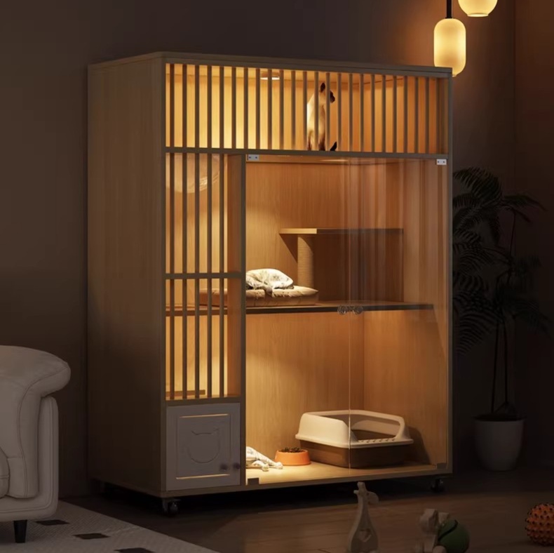 メイン画像:2枚目:ペットケージ 木製二階建て猫ケージ通気性抜群移動式大型ハウス