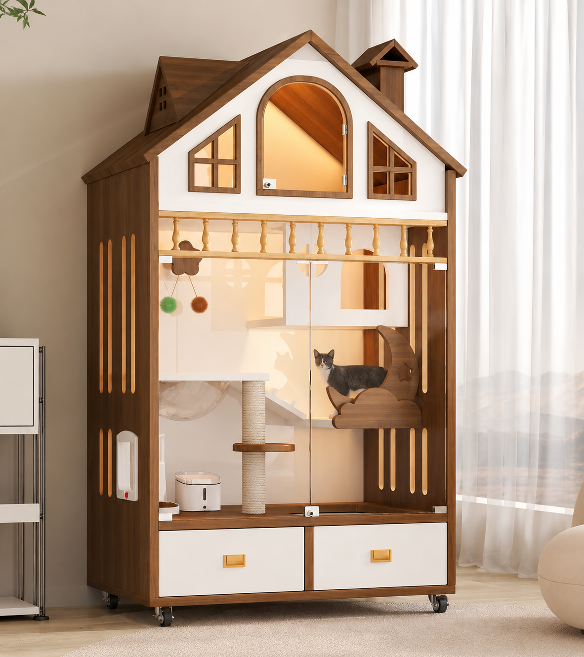 メイン画像:1枚目:ペットケージ 洋風別荘型二階建て猫ケージ大型室内用