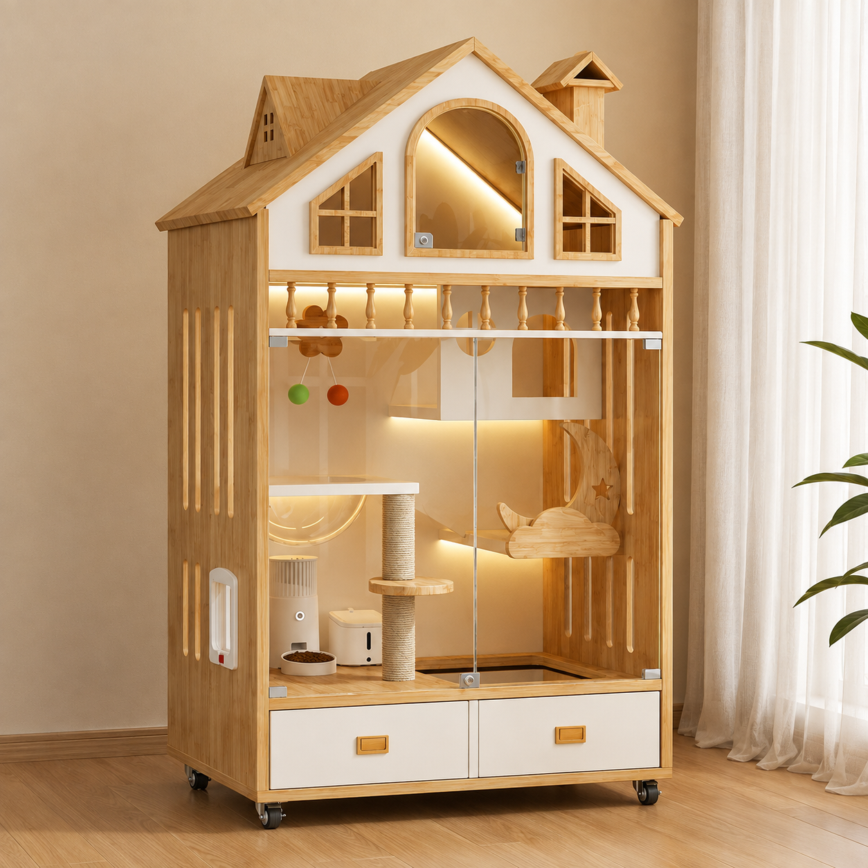 メイン画像:2枚目:ペットケージ 洋風別荘型二階建て猫ケージ大型室内用