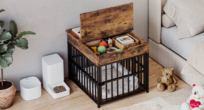 ペットケージ 小型犬用木目調天板付き犬ケージ