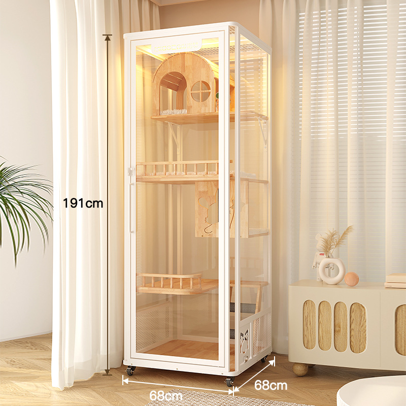 メイン画像:3枚目:ペットケージ 透明扉付き多段式猫専用大型居住空間ケージ