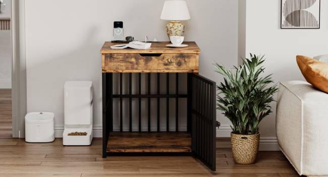 ペットケージ 小型犬用木目調天板付き犬ケージ