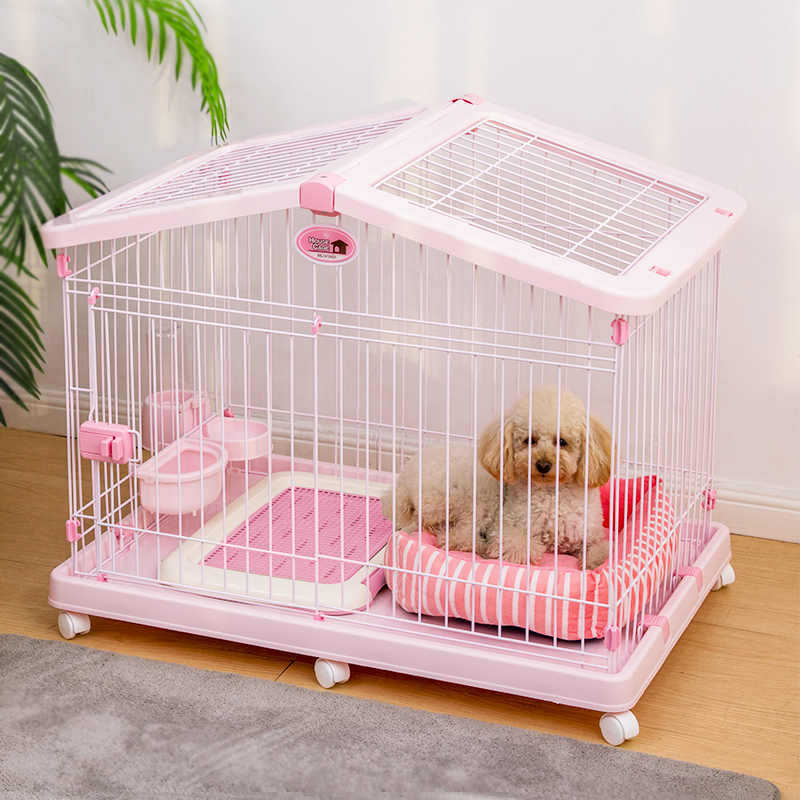 ペットケージ 小型犬用屋根付き移動式犬ケージ
