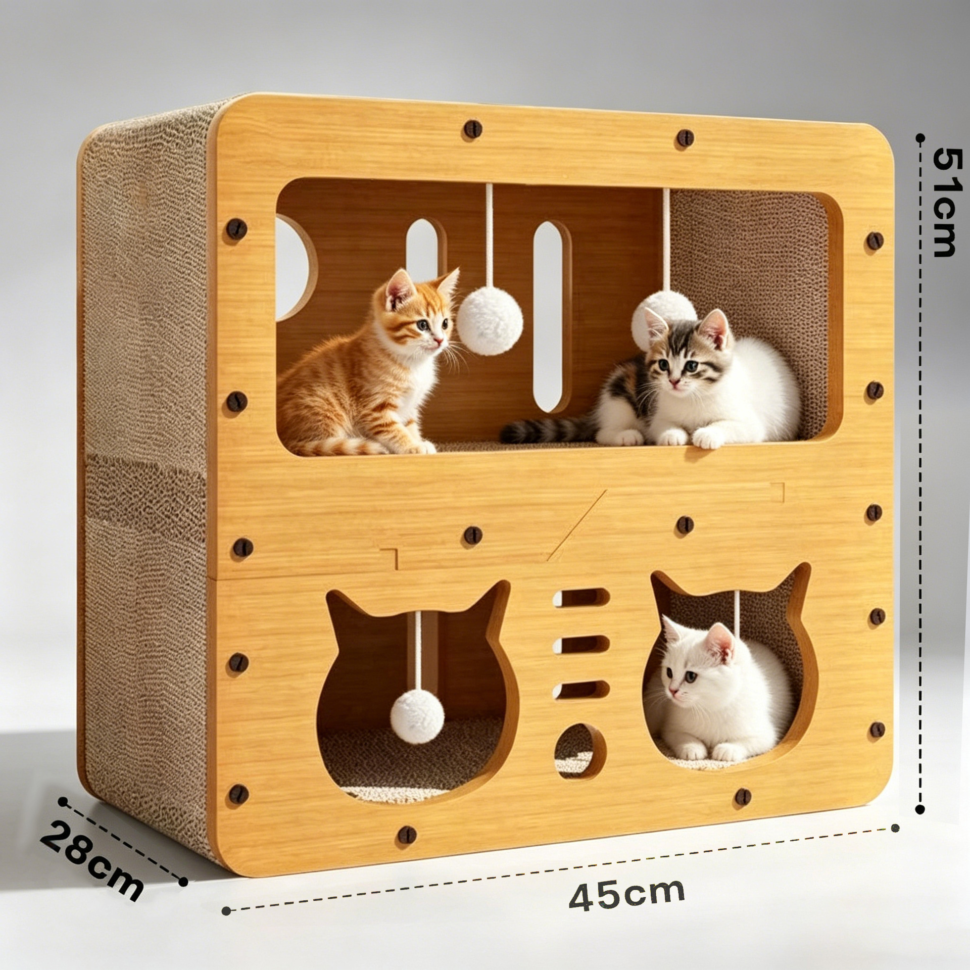 メイン画像:1枚目:ペットケージ 猫用段ボール爪とぎ一体型多機能遊び場