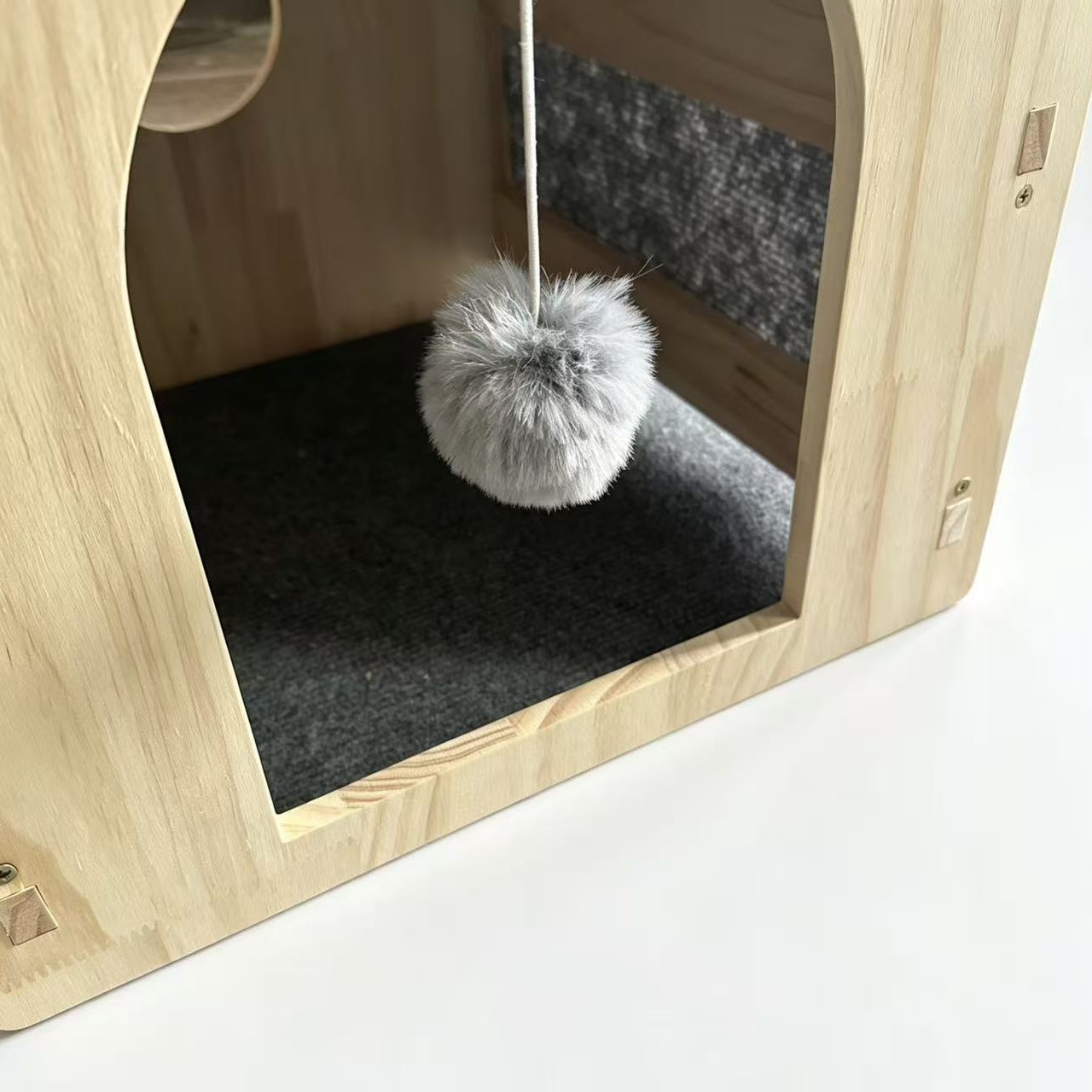 メイン画像:1枚目:ペットケージ 天然木製猫型入口付き一段ケージ