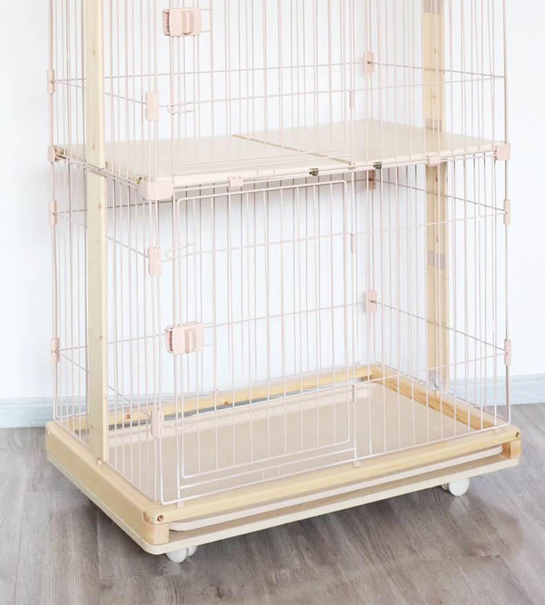 ペットケージ 木製移動式三段猫ケージ