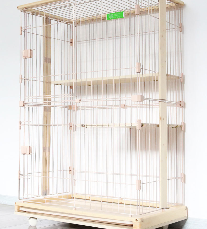 ペットケージ 木製移動式三段猫ケージ