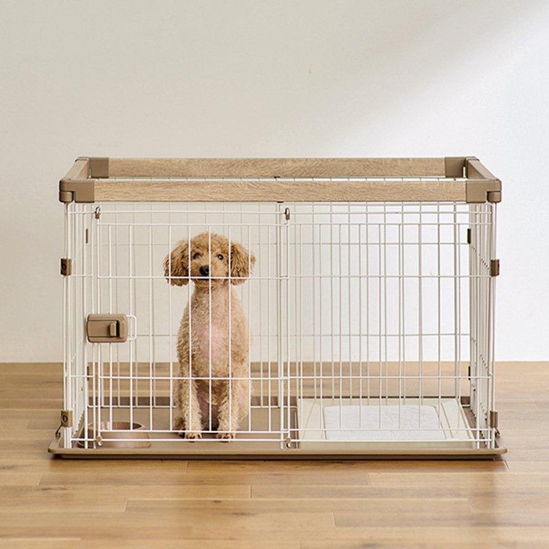 ペットケージ 木目調フレーム二段式犬ケージ