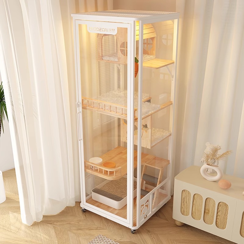 メイン画像:1枚目:ペットケージ 透明扉付き多段式猫専用大型居住空間ケージ