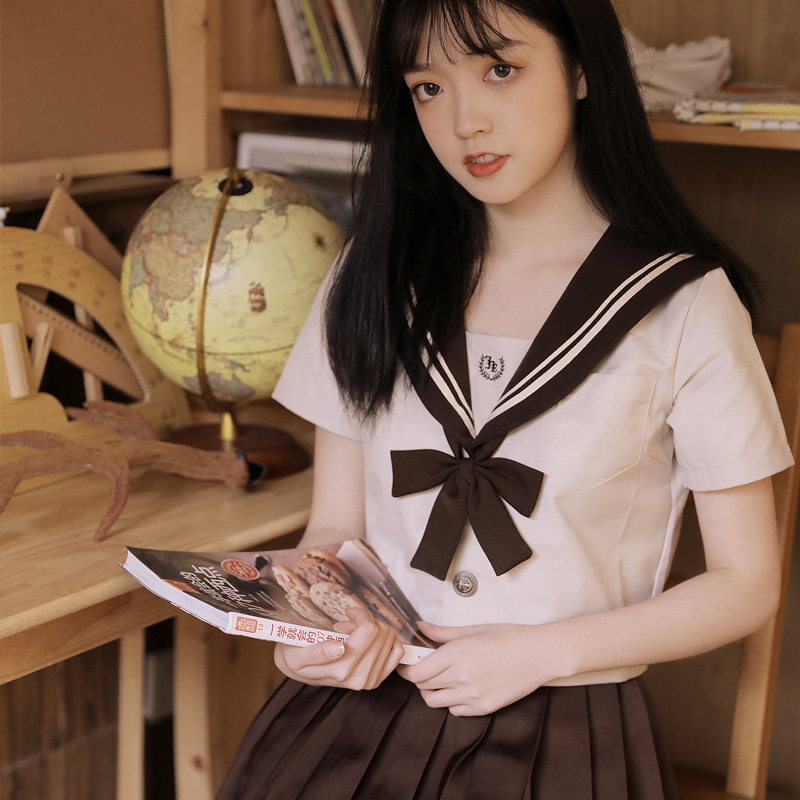 制服コスプレ 清楚系茶色襟ラインセーラー服制服二点セット