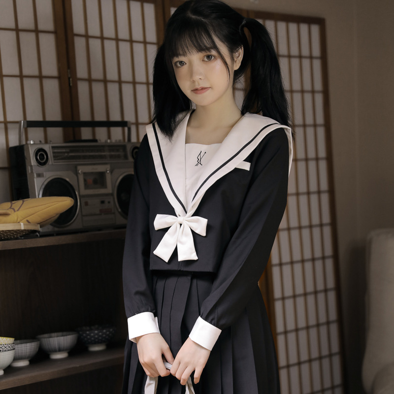 制服コスプレ 清楚系黒白配色セーラー服セット