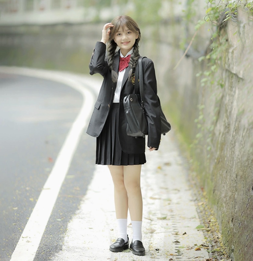 メイン画像:3枚目:制服コスプレ 学園風紅リボン付き本格派ブレザー制服セット